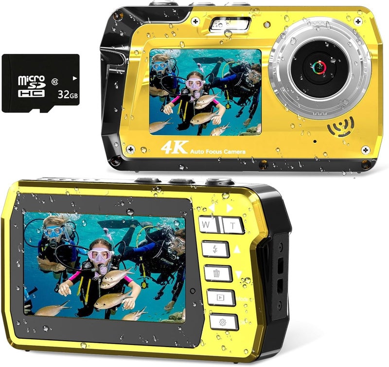 Focusify Underwater Camera 4K 48MP Waterproof Digital Camera with 32GB Card, Dual-Screen Selfie (Front & Rear), 10FT/3M Dive for Snorkeling, Surfing, Rafting, Swimming, Travel - Image 1